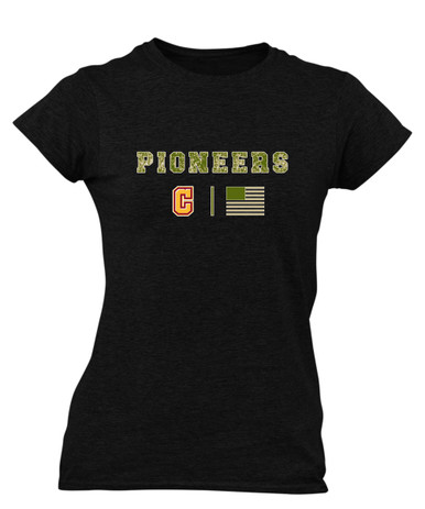Cupertino Pioneers C Script Camo Flag Women's Premium SS T-Shirt