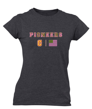 Cupertino Pioneers C Script Pink Camo Flag Women's SS T-Shirt