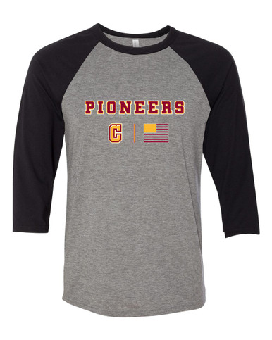 Cupertino Pioneers C Script Team Colors Flag Women's Baseball T-Shirt