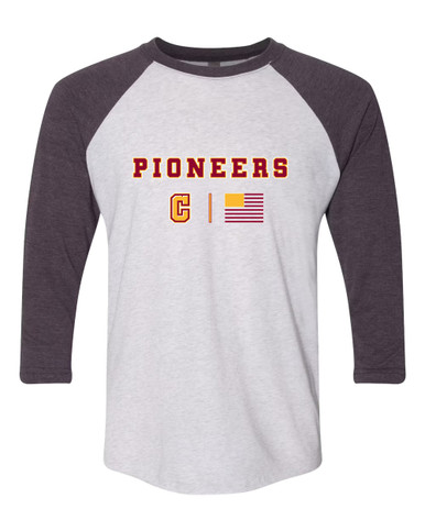 Cupertino Pioneers C Script Team Colors Flag Men's Baseball T-Shirt