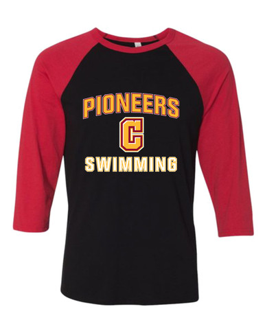 Cupertino Pioneers C Script Swimming Men's Baseball T-Shirt