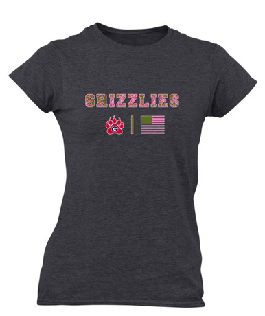 Grassfield Grizzlies Pink Camo Flag Women's SS T-Shirt