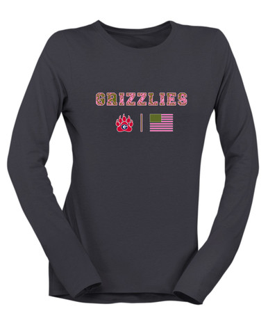 Grassfield Grizzlies Pink Camo Flag Women's Premium LS T-Shirt