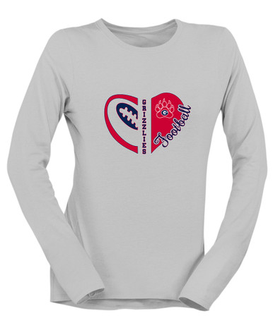 Grassfield Grizzlies Heart Football Women's LS T-Shirt