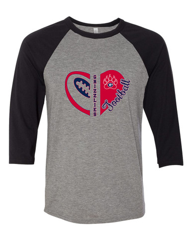 Grassfield Grizzlies Heart Football Women's Baseball T-Shirt