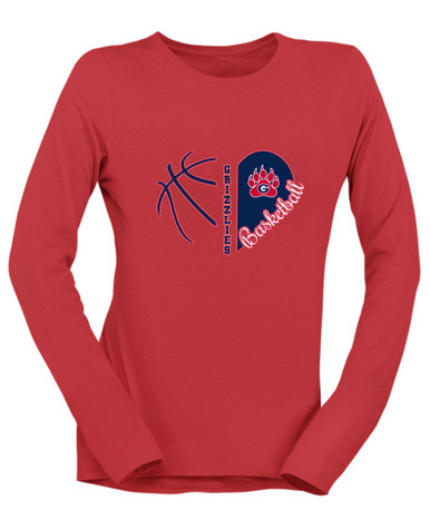 Grassfield Grizzlies Heart Basketball Women's Premium LS T-Shirt
