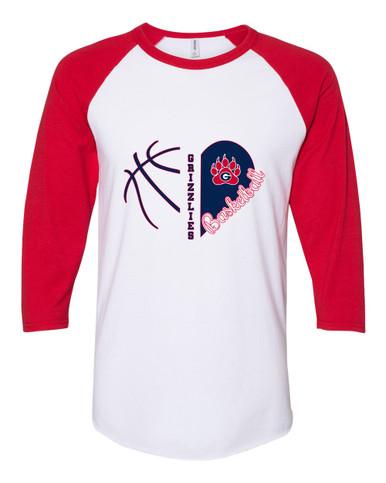 Grassfield Grizzlies Heart Basketball Women's Baseball T-Shirt