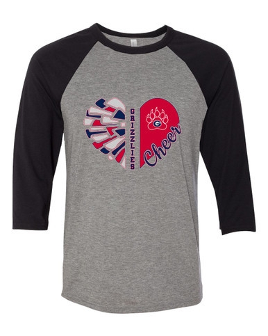 Grassfield Grizzlies Heart Cheer Women's Baseball T-Shirt