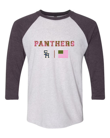 Sweet Home Panthers SH Script Pink Camo Flag Women's Baseball T-Shirt