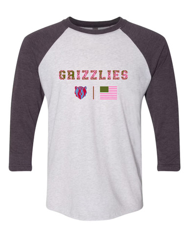 Ashland Grizzlies Pink Camo Flag Women's Baseball T-Shirt