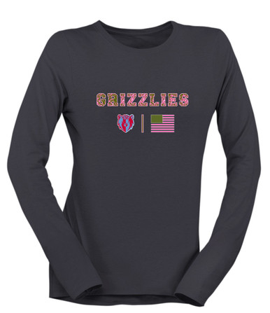 Ashland Grizzlies Pink Camo Flag Women's Premium LS T-Shirt