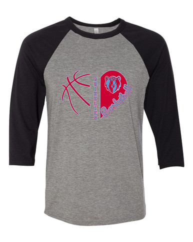 Ashland Grizzlies Heart Basketball Women's Baseball T-Shirt