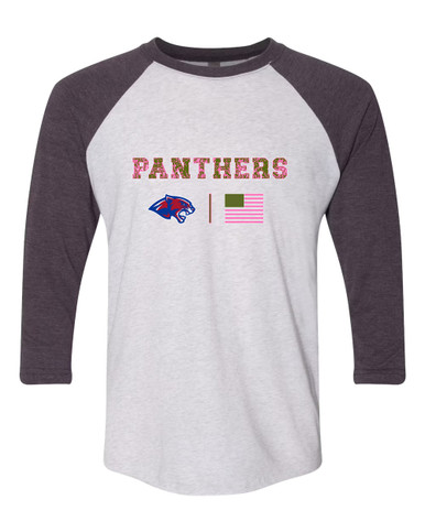 Bullard Panthers Pink Camo Flag Women's Baseball T-Shirt