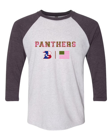 Bullard Panthers B Script Pink Camo Flag Women's Baseball T-Shirt