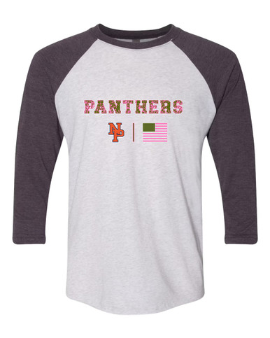 North Pitt Panthers NP Script Pink Camo Flag Women's Baseball T-Shirt
