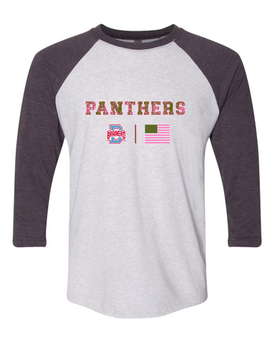 Brainerd Panthers B Script Pink Camo Flag Women's Baseball T-Shirt