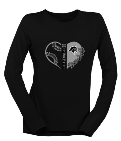 Houston Mustangs Heart Baseball Women's LS T-Shirt
