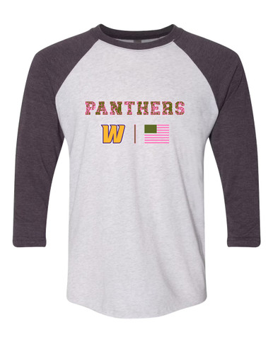 Wenatchee Panthers Pink Camo Flag Women's Baseball T-Shirt