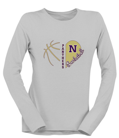 Navarro Panthers N Script Heart Basketball Women's LS T-Shirt