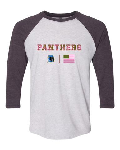 Dudley Panthers Pink Camo Flag Women's Baseball T-Shirt