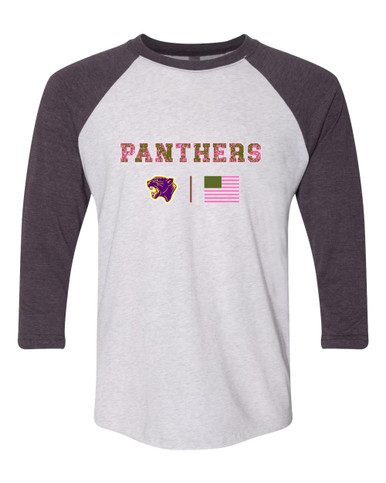 Camden Panthers Pink Camo Flag Women's Baseball T-Shirt