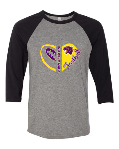 Camden Panthers Heart Football Women's Baseball T-Shirt