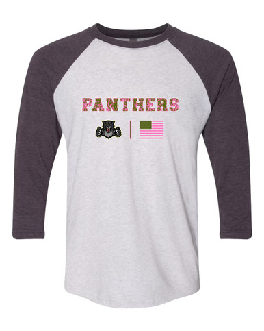 Bruton Panthers Pink Camo Flag Women's Baseball T-Shirt