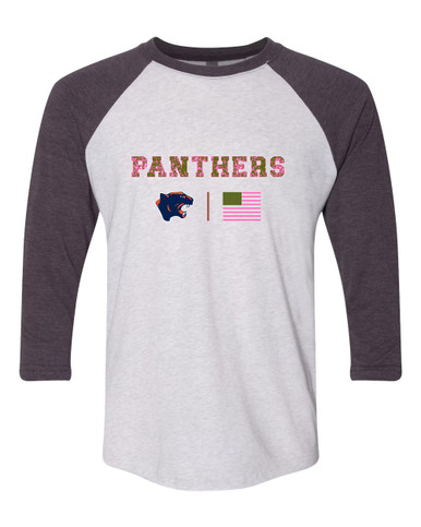 Oswego Panthers Pink Camo Flag Women's Baseball T-Shirt