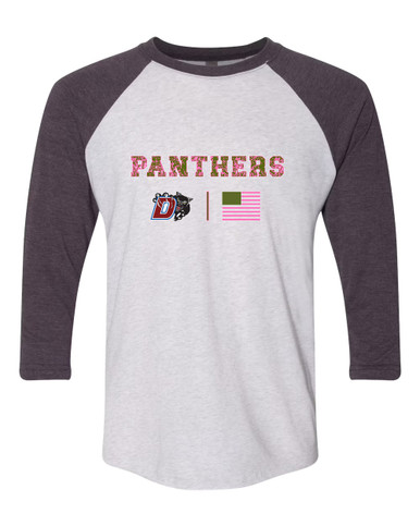 Duncanville Panthers Pink Camo Flag Women's Baseball T-Shirt