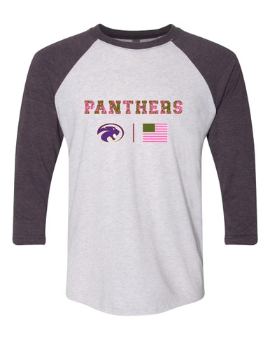 Liberty Hill Panthers Pink Camo Flag Women's Baseball T-Shirt