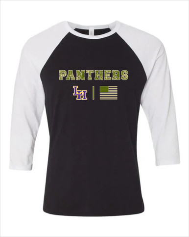 Liberty Hill Panthers LH Script Camo Flag Men's Baseball T-Shirt