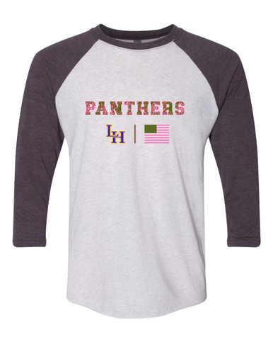 Liberty Hill Panthers LH Script Pink Camo Flag Women's Baseball T-Shirt