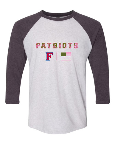 Freedom Patriots Pink Camo Flag Women's Baseball T-Shirt