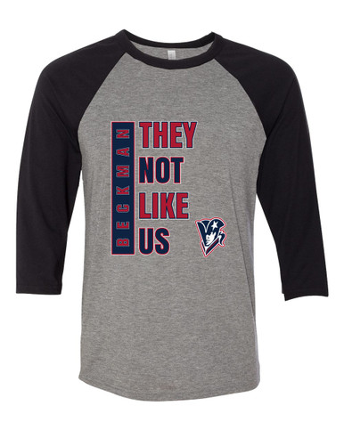 Beckman Patriots They Not Like Us #1 Women's Baseball T-Shirt