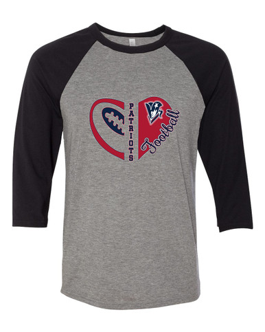 Beckman Patriots Heart Football Women's Baseball T-Shirt