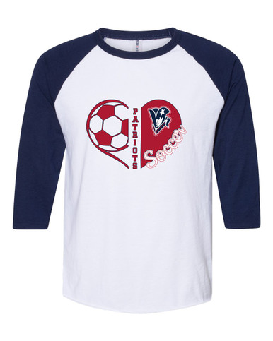 Beckman Patriots Heart Soccer Women's Baseball T-Shirt