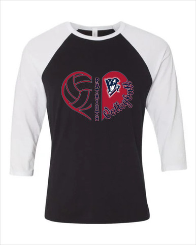 Beckman Patriots Heart Volleyball Women's Baseball T-Shirt