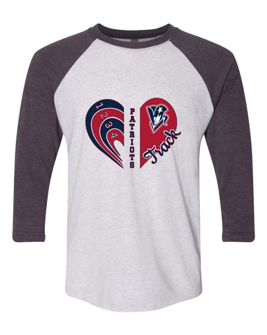 Beckman Patriots Heart Track Women's Baseball T-Shirt