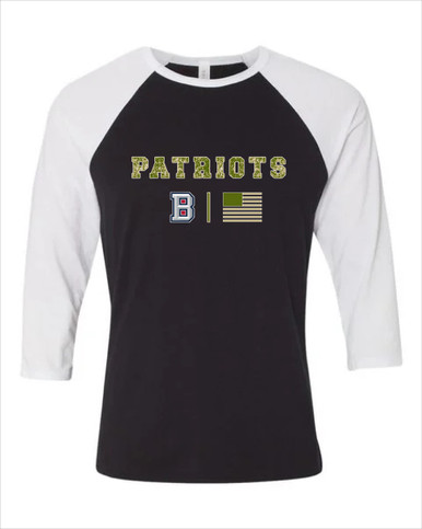 Beckman Patriots B Script Camo Flag Men's Baseball T-Shirt