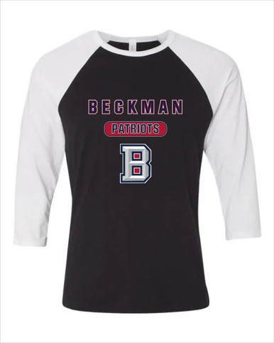 Beckman Patriots B Script Mascot #3 Women's Baseball T-Shirt