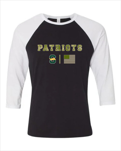 Stevenson Patriots S Script Camo Flag Women's Baseball T-Shirt