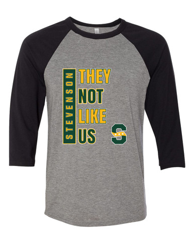 Stevenson Patriots S Script They Not Like Us #1 Women's Baseball T-Shirt