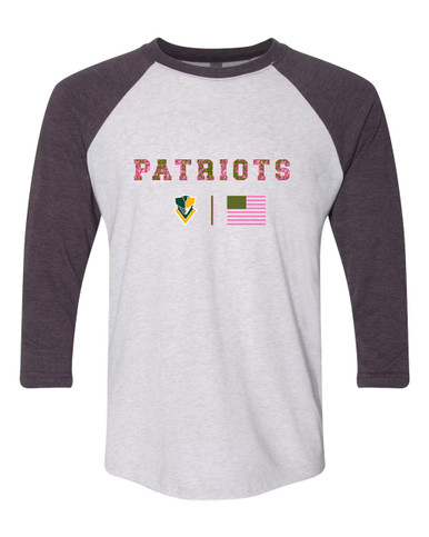 Stevenson Patriots Pink Camo Flag Women's Baseball T-Shirt