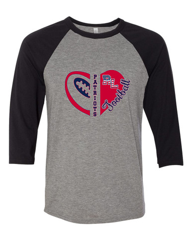 Red Land Patriots Heart Football Women's Baseball T-Shirt
