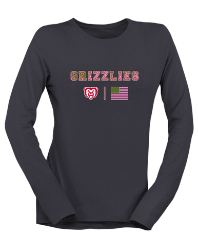 McMinnville Grizzlies Pink Camo Flag Women's LS T-Shirt