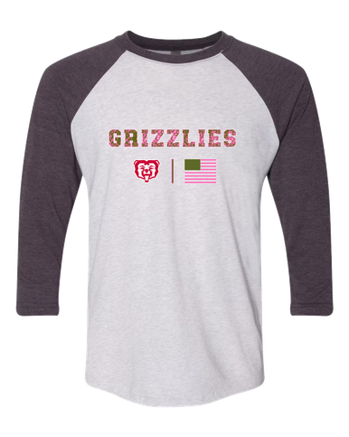 McMinnville Grizzlies Pink Camo Flag Women's Baseball T-Shirt