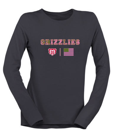 McMinnville Grizzlies Pink Camo Flag Women's Premium LS T-Shirt