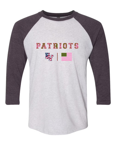 East View Patriots Pink Camo Flag Women's Baseball T-Shirt