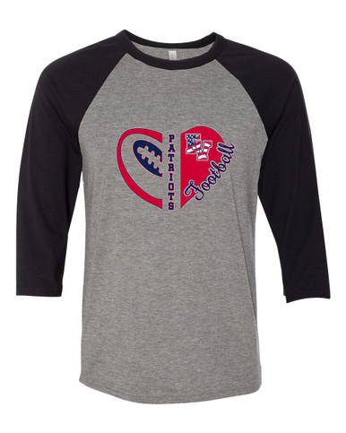 East View Patriots Heart Football Women's Baseball T-Shirt