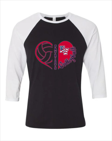 East View Patriots Heart Volleyball Women's Baseball T-Shirt